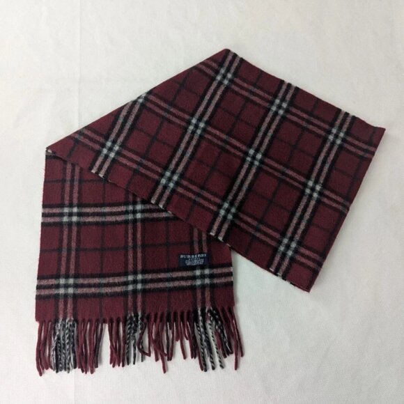 BURBERRY London Classic Nova Check Knit 100% Cashmere Neck Warmer Maroon SCARF - Picture 1 of 8